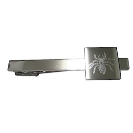 Silver Toned Square Etched Tarantula Spider Bug Insect Tie Clip