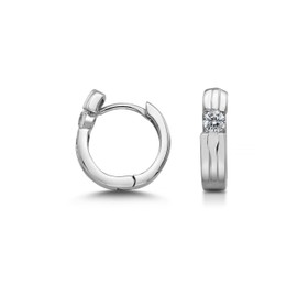 Cassini Women's Creole Earrings with Large Zirconia Stone, Hoop Earrings in Silver, Gold & Rose, Highly Polished & Rhodium-Plated, Sterling Silver