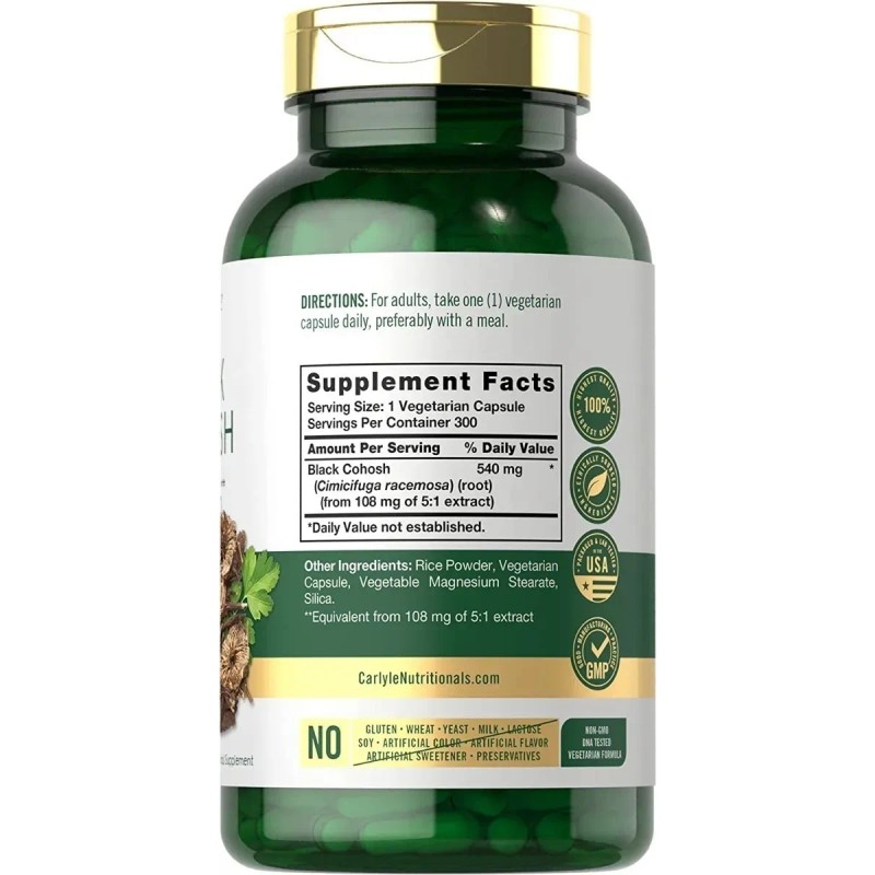 Black Cohosh Negro Premium 300 Caps Menopausia Sofocos 540mg Sabor