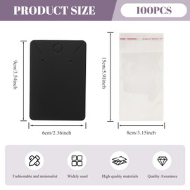 100 Pcs Earring Cards Kraft Paper with 100 Pcs Packaging Bags, Jewelry Display Cards Tags for Earrings Necklaces DIY Crafts Retail (Black)
