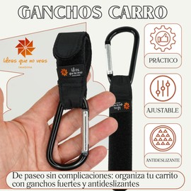 IDEAS QUE NO VEAS IMAGINA Ideas You Don't See ® Resistance 15 kg Hooks for Baby Strollers with Carabiner (PACK OF 2) | Baby Stroller Accessories | Universal Fit, Non-Slip Lightweight and Durable