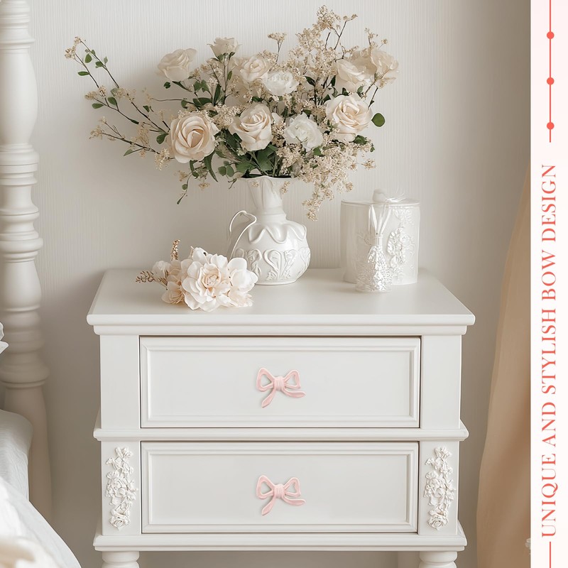 MorningRo 6 Pcs Pink Bow Knobs for Dresser,Pink Bow Drawer