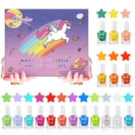 Aieenjor kinder nagellack set, Ungiftig Wasserbasiert Peel Off 18 Farben Schneltrocknend Nagellack kinder,Geschenkbox-Set fur Kinder ab 3 Jahren