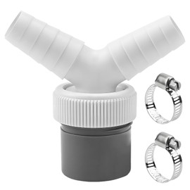 Washing Machine Waste Splitter, Washing Machine Waste Pipe Connector, 40mm Universal Y Hose Adaptor Kit for Dishwasher Drainage Extension Pipe with 2 Hose Clamp