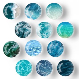 12 PCS Glass Strong Refrigerator Magnets, Ocean Pattern Series Magnets Whiteboard Magnets Glass Fridge Magnets for Office Cabinets Round Fridge Stickers Home Kitchen Decor