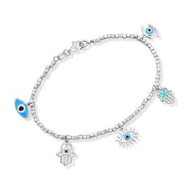 Ross-Simons Italian Multicolored Enamel Good Luck Charm Bead Bracelet in Sterling Silver. 8 inches