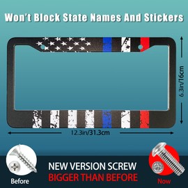 American Flag License Plate Frames 2 Holes Patriotic License Plate Frame Holder Cover Black Metal Aluminum Car Tag Holder, USA Canada Vehicle Standard (Set of 2, 12.3" x 6.3")