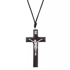 Black Crucifix Pendant - 3-1/2" H, 25" L Cord