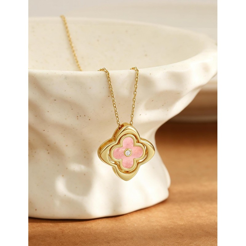 HEVOCY Gold Four Leaf Clover Necklace for Women, Adjustable Chain