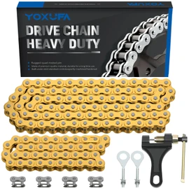 YOXUFA 420 Chain Compatible with Predator 212 Coleman CT200U CT200U-EX BT200X Baja Warrior MB200 Massimo 200cc 196cc Mini Bike Gold Parts Jackshaft Front 42 Link + 90 Link Rear Drive Chain