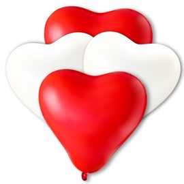 Twist4 heart balloons approximately Twist4® Diameter 26 cm, 100% Natural Latex Premium Quality - Made in Germany - Heart Shape in Red Pink White - Wedding Valentine's Day Decoration (Pack of 50, Red / White)