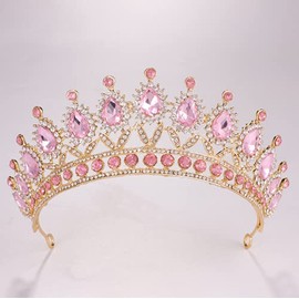 YADIRF Queen Crown Princess Tiara Pink Rhinestone Headband Prom Headpieces Bridal For Birthday Quinceanera Pageant Prom