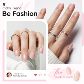 Modelones French Tip Press on Nails Short, Oval Fake Nails, Reusable Nail Kit with Nail Glue Adhesive Tabs Mini Nail File, Nails Press Ons 32Pcs 16Sizes, Women Girl Gift, Pink