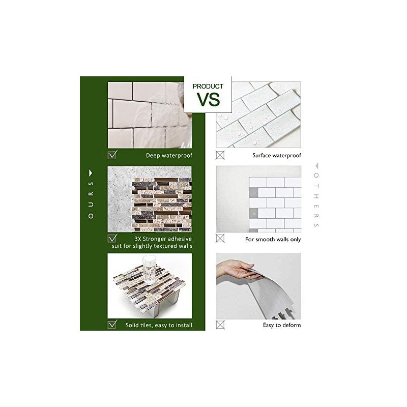 STICKGOO 10-Sheet Peel and Stick Wall Tile, Self-Adhesive Kitchen Backsplash