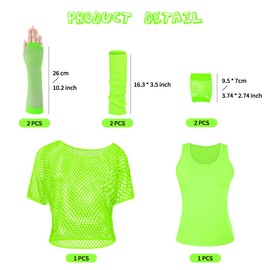 Women's Casual 80s Costumes Neon Outfit Accessories Off Shoulder T-Shirt, Fishnet Gloves Legwarmers