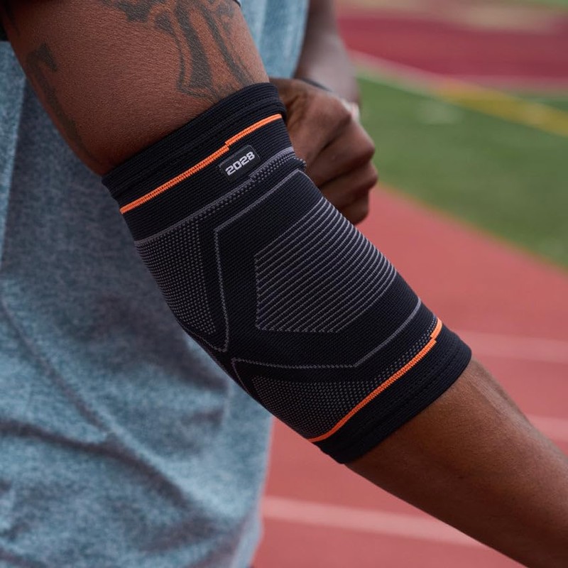 Shock Doctor Compression Knit Elbow Sleeve with Gel Support, Black/Grey,