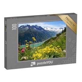 puzzleYOU: Puzzle 100 Pieces "Zillertal Alps, Austria" - from the Zillertal, Mountains & Valleys Puzzle Collection