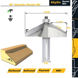 Akylin 60 Degree Chamfer Router Bit,1/2" Shank,1-1/16" Cutting Depth,5/8" Cutting Length Horse Nose Bevel Bits,Eased Edge Cutter with Ball Bearing for Wood Profiling,Edge Forming