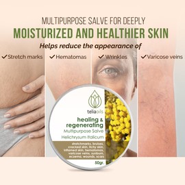 Teliaoils Helichrysum Italicum Multipurpose Salve | Helichrysum Oil | Soothing & Hydrating Relieving Balm | Irritated Skin, Stretch Marks, Varicose Veins & Wrinkles | Adults & Kids | 1.7oz/ 50gr |