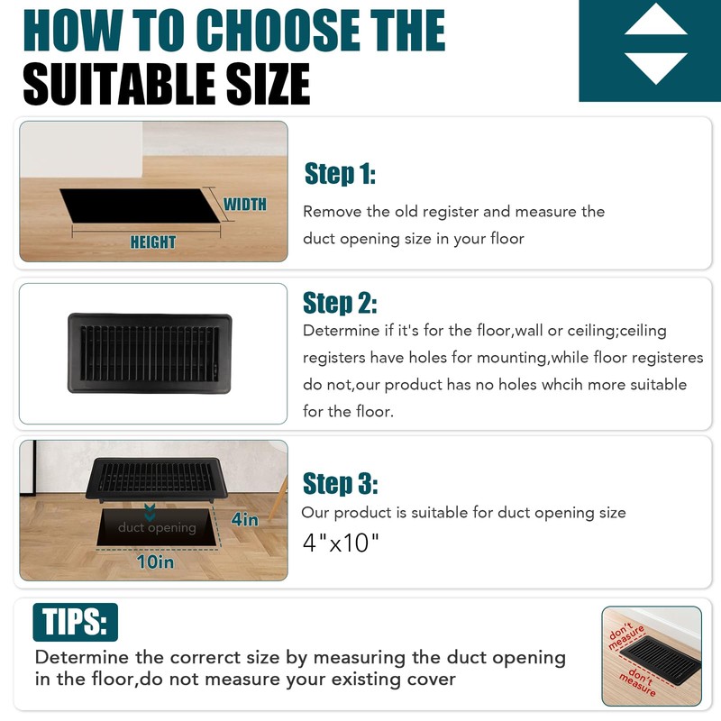 VOISEN Floor Register 4x10, 8 Pack Black Floor Vent Covers,