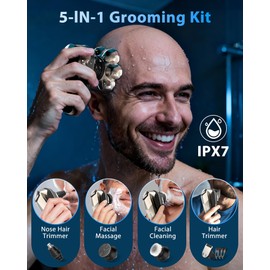 Head Shaver for Bald Men, 5-in-1 Electric Razor with 7D Floating & 2-Speed Modes, IPX7 Waterproof, LED Smart Display and & Type-C Fast Charging, Professional Grooming Kit for Men Gifts, Father's Day