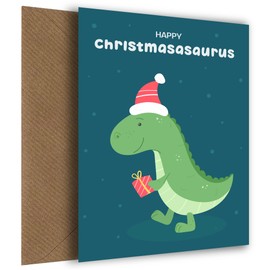 Fun Dinosaur Christmas Card for Grandson, Nephew, Son - Merry Christmasasaurus! - Novelty Holiday Greetings for Kids, Grandkids and Friends