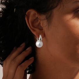 koperin Cute Drop Pearl Earring - Small Dainty 925 Sterling Silver Quality Handpicked AAA+ Freshwater Cultured Pearls Dangle Hoop Earrings Trendy Jewelry Gifts