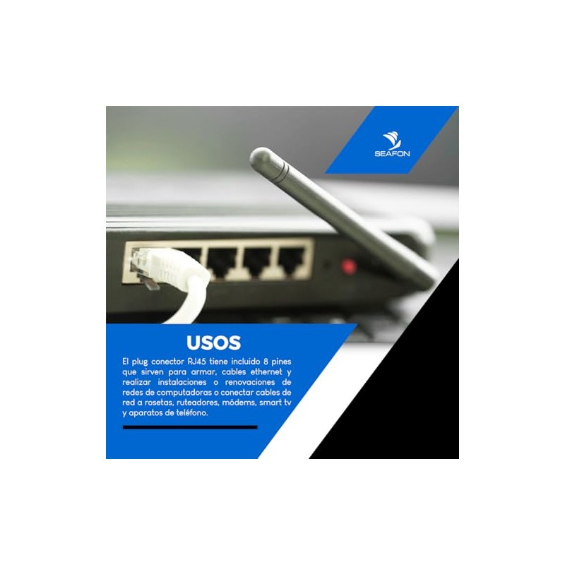 SEAFON 100 Conectores Rj45,Conectores Rj45, Para Cable Ethernet, Cat 5e,