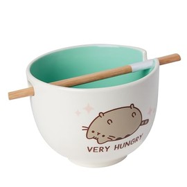 Enesco Pusheen the Cat Very Hungry Ramen Bowl with Chopsticks, 3.94 Inch, Multicolor