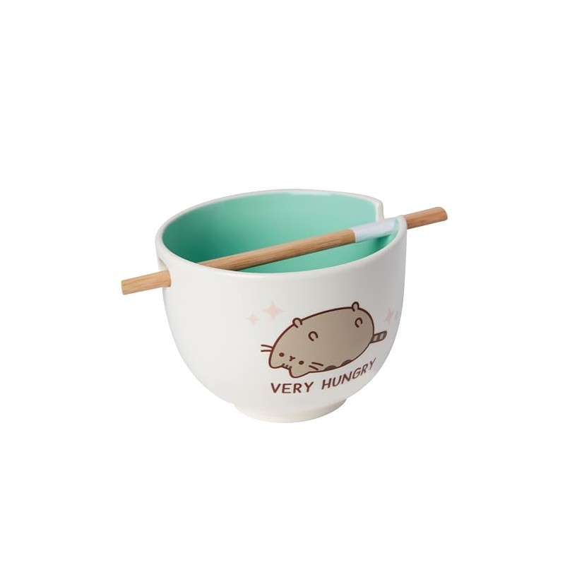 Enesco Pusheen the Cat Very Hungry Ramen Bowl with Chopsticks,