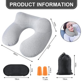 AiQInu Inflatable Neck Pillow, Travel Pillow, Compact, Quick Neck Pillow, Inflatable with Washable Cushion Cover for Travel by Car, Plane, Train, Office, Family