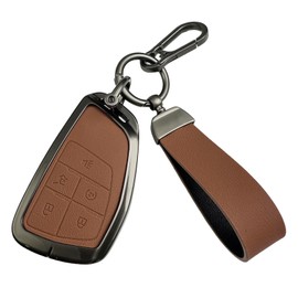 Nomiyo Metal Heavy-Duty Key Fob Cover, Compatible with GMC Yukon Denali Sierra 2021-2025~, Fit for Chevy Silverado Suburban Tahoe Buick, Zinc Alloy Key Case Protector (5 Button, Brown)