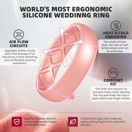 Egnaro Inner Arc Ergonomic Breathable Design, Silicone Rings for Women with Half Sizes, Women's Silicone Wedding Band, 6mm Wide - 2mm Thick
