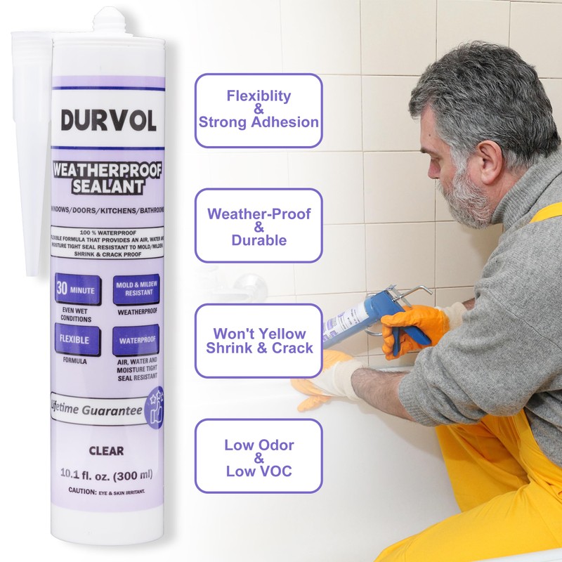 Durvol All-Weather Sealant Waterproof Caulking Seal 2-Pack Clear, Caulking Sealant