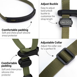 SVD.PET No-Pull Dog Headcollar for Easier Walks, Chew-Proof Protector to Increase Comfort, Simple Design, Easy to Wear and Adjust (Large Size for Medium and Large Size Dogs, Army Green)