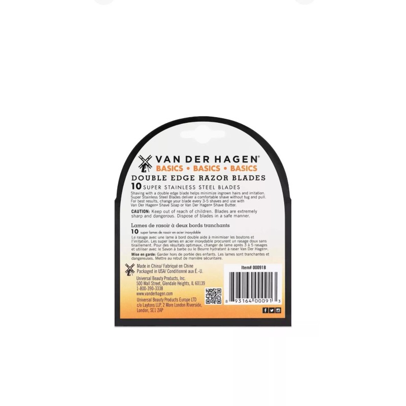 Van Der Hagen Basics Double Edge Razor Blades, Stainless Steel,