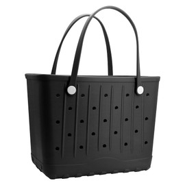 CXY Medium Rubber Beach Bag for Women EVA Washable Tote Bags for Beach Waterproof Sand-proof Handbags Pool Boat Work Sports (Black, Small)