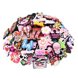XHAOYEAHX 100pcs Shoe Charms different Lot Cowgirl Designs,Non-Repeat pink Shoe Decoration party Gifts for teens