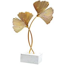 Metal Leaves Decoration, Ginkgo, Living Room Decoration, Decorative Objects Gingko Leaf Sculpture Handcrafted Art Statue for Home Office Decor Living Room Centrepieces (Golden)