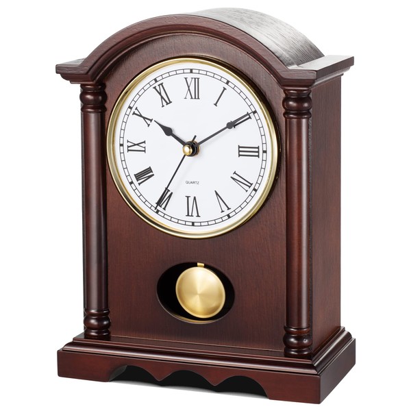 AYRELY® Classic Grandfather Mantel Clock for Living Room Déco, Elegant Wooden Finish, Gold-Tone Pendulum, Desk Clock for Living Room, Bedroom, Farmhouse Décor