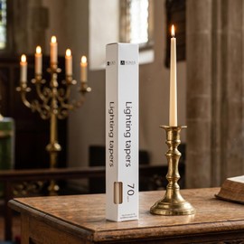 Pack of 70 Long White Lighting Tapers – 12'' Clean-Burning Wax Candles for Church, Ceremonies, and Home Use
