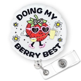 Doing My Berry Best Badge Reel Retractable, Funny Strawberry Badge Reel for Nurse Nursing Student RN MA CNA LPN Medical Worker & Teacher, Cute Nurses Week Gifts, Funny Berry Badge ID Holder for Work