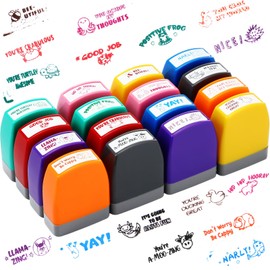 Zhehao 16 Pcs Teacher Stamps for Grading Self Inking Stamp Set Teacher Supplies Motivational Encouraging Stamp for Classroom (Novel Style)