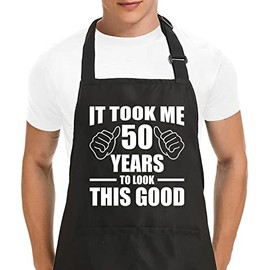 Jpayxese 50th Birthday Gifts for Men, Funny Grilling Aprons for Women with Pockets Kitchen Cooking Chef Apron Gifts for 50 Year Old Woman Grandma Grandpa Dad Mom One Size