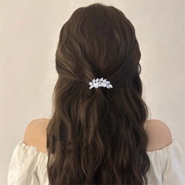 Aneneiceera Vintage Rhinestone Hair Comb Barrette Gold Crystal Leaf Hair Clip Comb CZ Hair Clip Headwear Shiny Wedding Comb Decorative Headpiece Hair Accessories for Women (Silver)