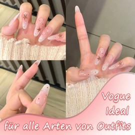 24pcs Almond Press On Nails Long Milk White Gradient Star Artificial Nails for Sticking French Pure Colour Full Cover False Nails Natural for Nail Art Beauty