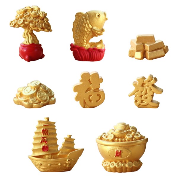 LUVDECO 8 Pcs Spring Festival Miniature Wealth Resin Ornaments Mini