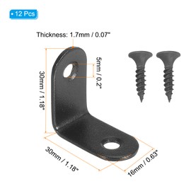 PATIKIL Stainless Steel Corner Braces 1.18 x 1.18 Inch,12 Pieces L Bracket Joint Right Angle Support Bracket L Shaped Corner Fasteners with Screws for Shelves, Black