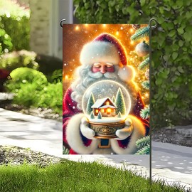 Cmialusie 12x18inch Merry Christmas Garden Flag Double Sided Santa Claus with Snow Globe Polyester Fiber Winter Yard Flag