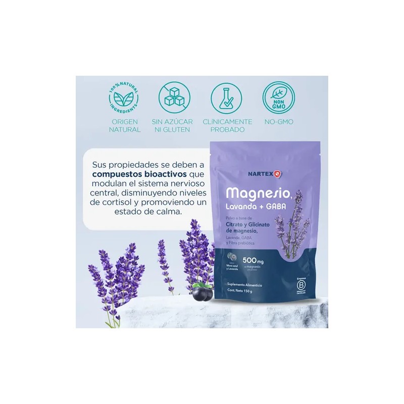 Magnesio Citrato Glicinato Nartex 150g Mora Azul Pack Gaba Lavanda